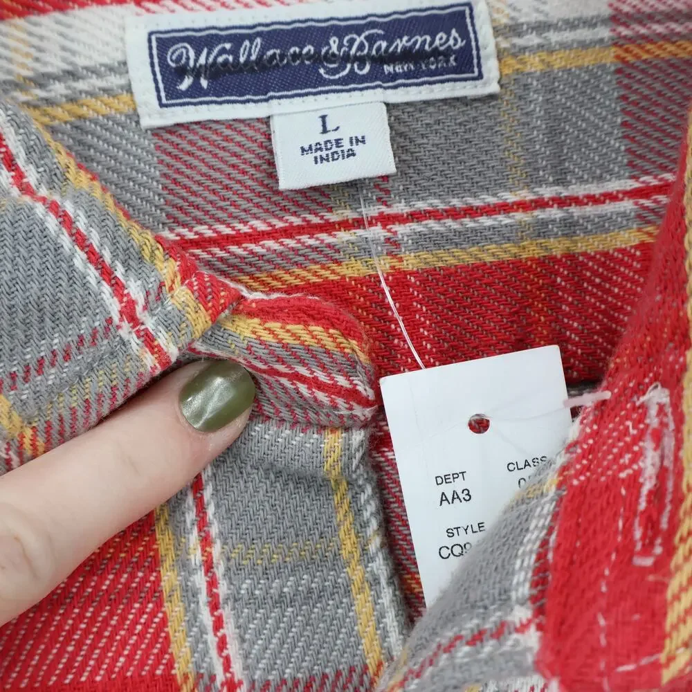 NWT J.Crew Wallace & Barnes Cotton Twill Workshirt Reggie Red Grey Plaid Large